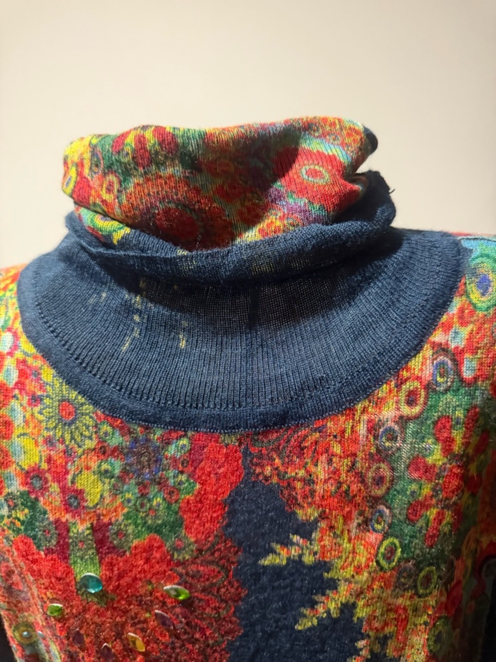 Desigual Navy Multicolor Floral Turtleneck Tunic - Picture 5 of 9